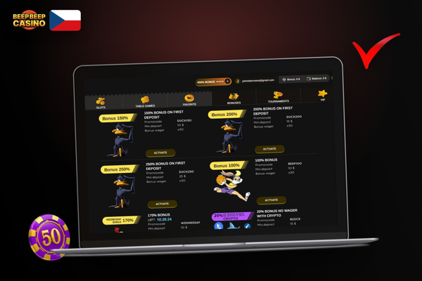 Hráč sleduje postup plnění bonusového obratu v Beep Beep Casino s odpočtem 5 dní