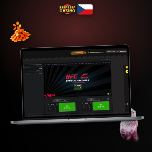Hráč u notebooku plánuje strategii výhry v Beep Beep Casino s grafem bankrollu