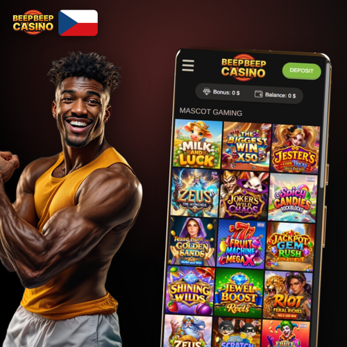Beep Beep Casino aplikace na chytrém telefonu s herní dlažbou a bonusovým odznakem