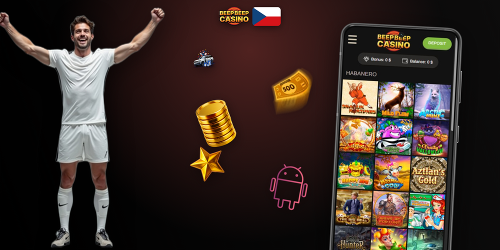 Beep Beep Casino stažení aplikace pro Android a iOS zobrazující lobby s automaty