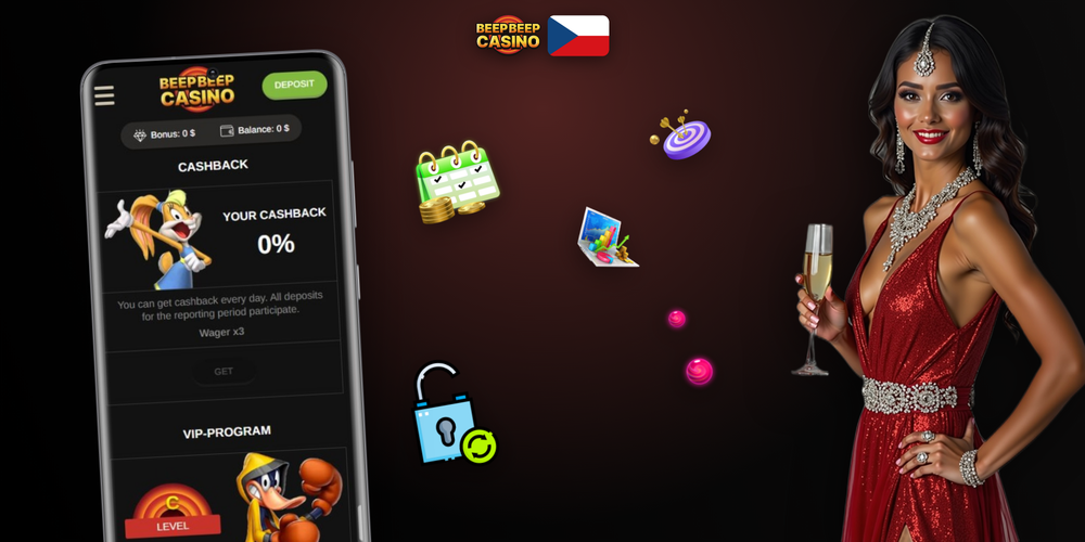 Osm VIP úrovní Beep Beep Casino od bronzu po diamant s ikonami cashbacku